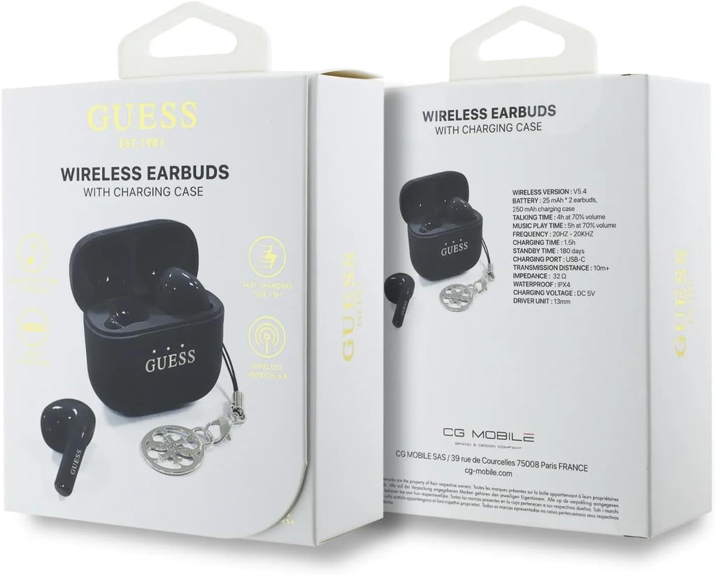 CG MOBILE Guess Charm TWS Wireless Headphones with Gloss Effect and Classic Logo - Black