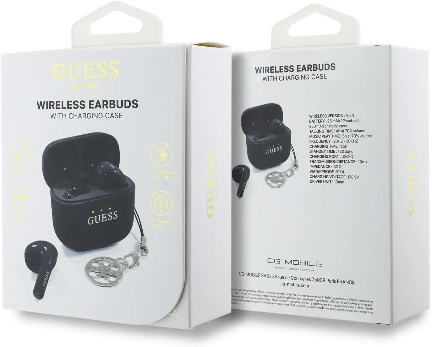 CG MOBILE Guess Charm TWS Wireless Headphones with Gloss Effect and Classic Logo - Black