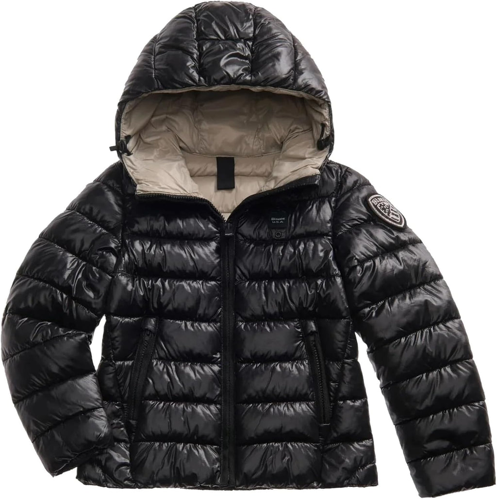 Blauer Winter Down Jacket with Hood, Black, Front Zip, Short Jacket for Girls