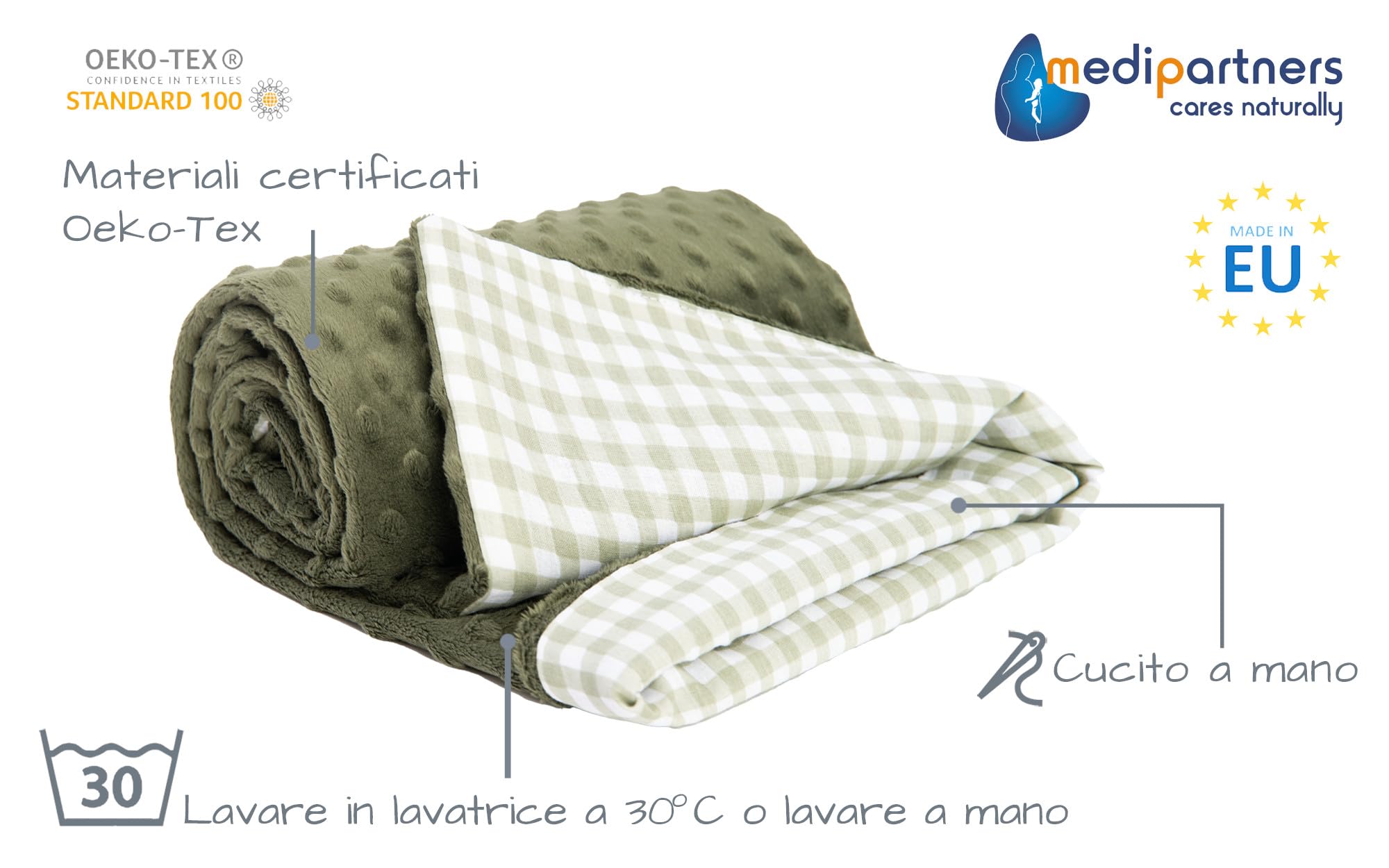 Plaid caldo per culle e passegini in puro cotone ipoallergenico 100% cotone